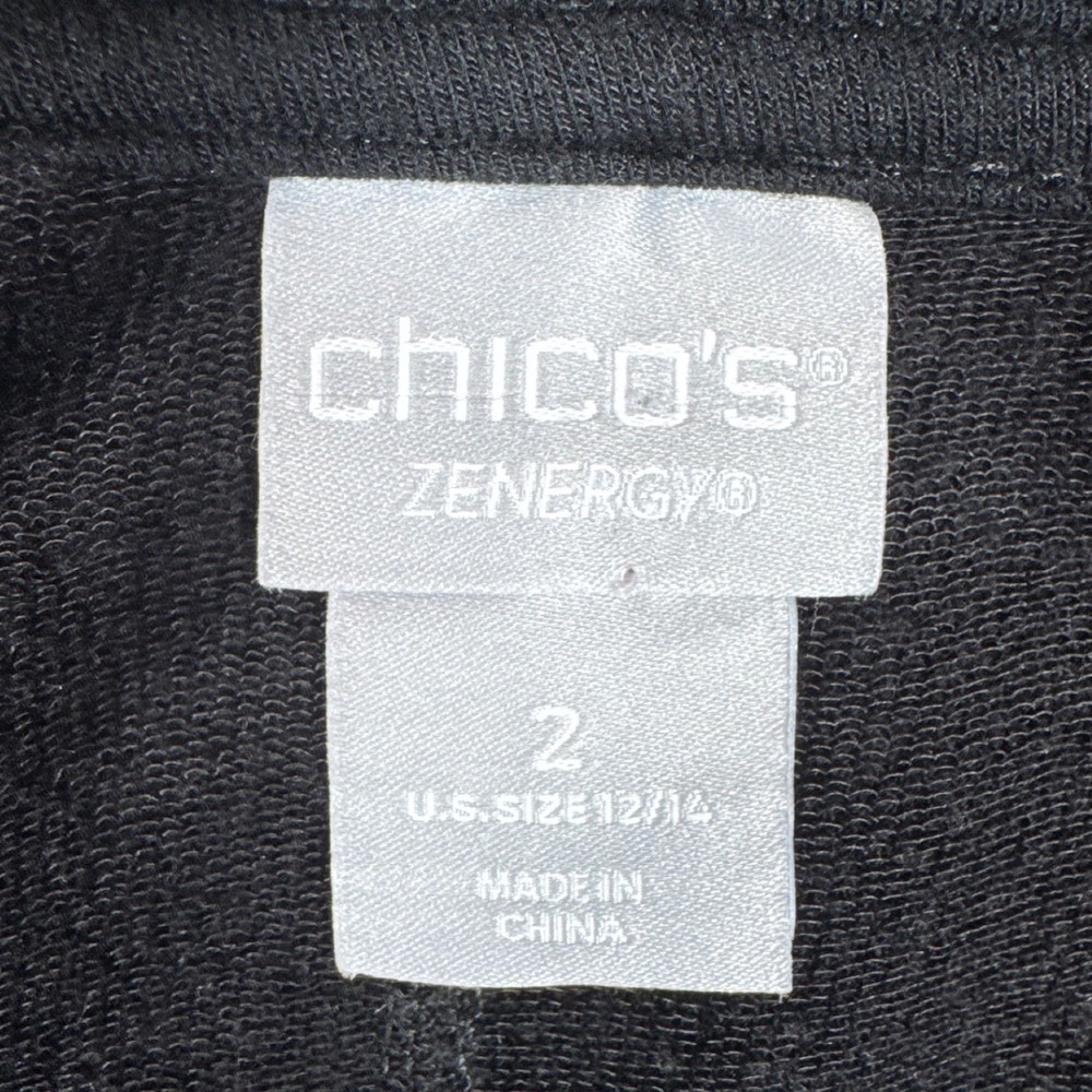 Chicos Zenergy Black V-Neck Sharkbite Hem Tunic Top Long Sleeve Size 2 L 12/14 - Picture 4 of 9